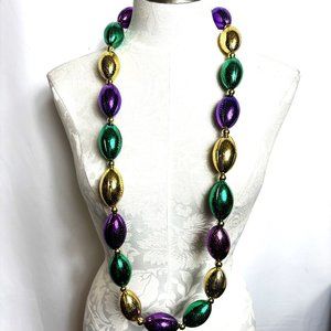 Mardi Gras Football Krewe Throw Purple Green Gold Beads NWT